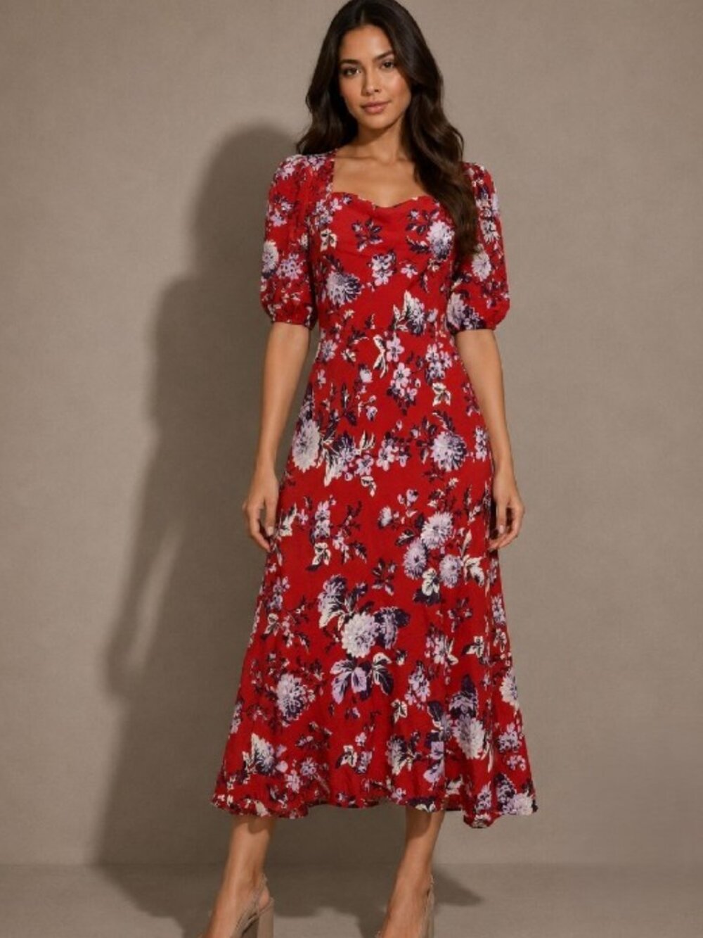 NWT  Anthropologie Maeve Floral Puff-Sleeved High-Low Midi Dress 8